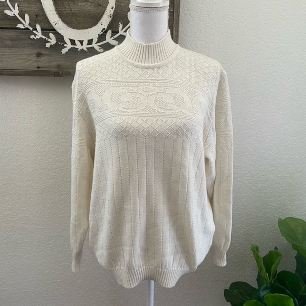 Bogner cream knit wool blend mock neck knit ski sweater size ladies L